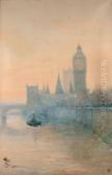 Big Ben And The Thames Oil Painting by Myles Birket Foster