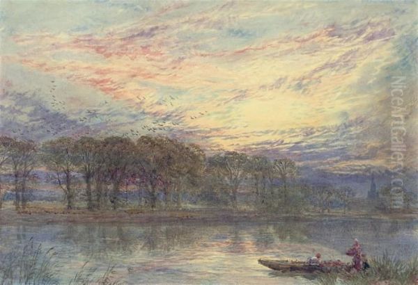 Sunset On The Thames Oil Painting by Myles Birket Foster