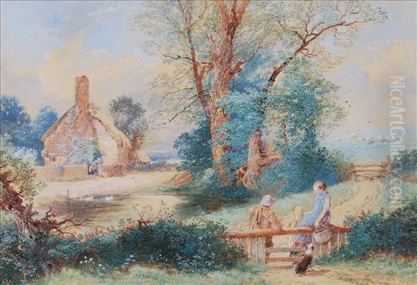 At The Stile Oil Painting by Myles Birket Foster