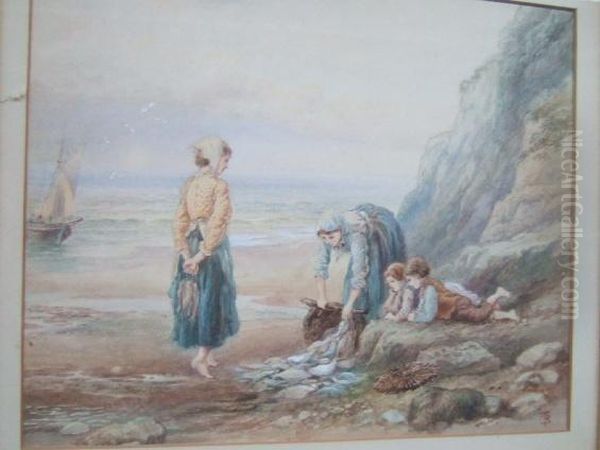 Unloading The Catch Oil Painting by Myles Birket Foster