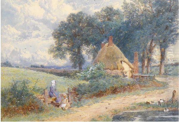 A Cottage Near Witley, Surrey Oil Painting by Myles Birket Foster