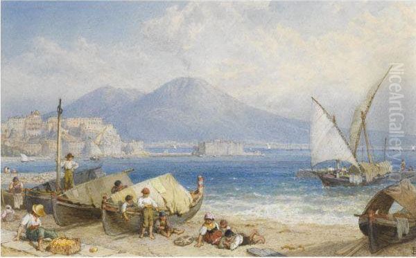 View Of The Bay Of Naples Oil Painting by Myles Birket Foster