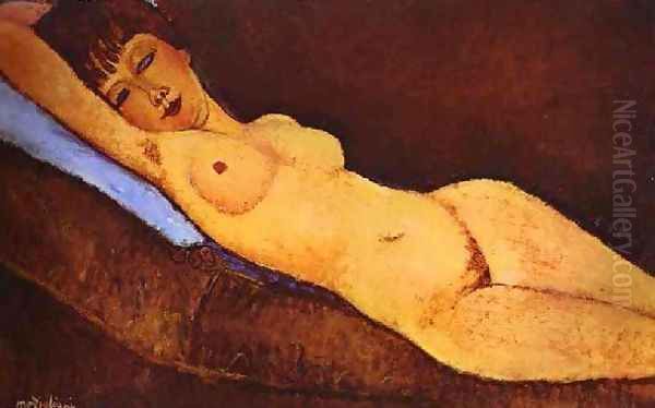 Reclining Nude With Blue Cushion Oil Painting by Amedeo Modigliani