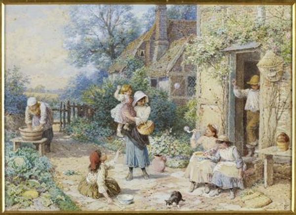 Blowing Bubbles Oil Painting by Myles Birket Foster