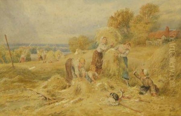 Harvest Workers Oil Painting by Myles Birket Foster