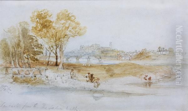 Lancaster From The Ladies Walk Oil Painting by Myles Birket Foster