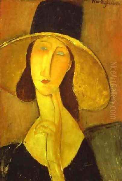 Portrait Of Woman In Hat Jeanne Hebuterne In Large Hat Oil Painting by Amedeo Modigliani