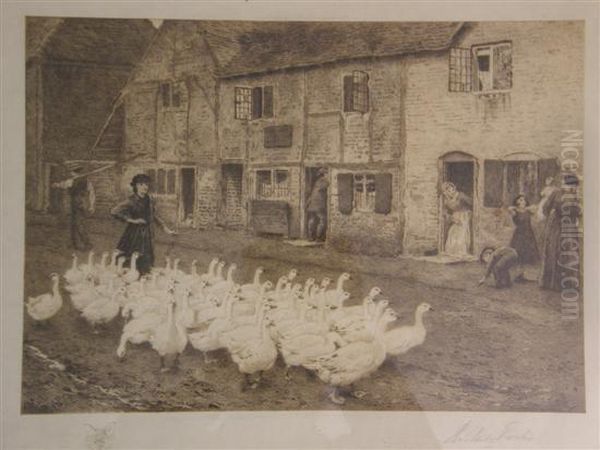 The Goose Girl Oil Painting by Myles Birket Foster