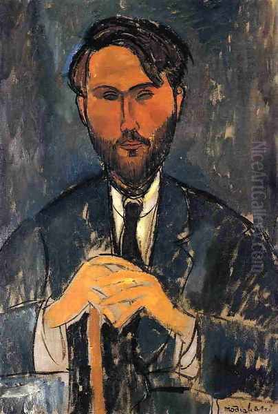 Leopold Zborowski with Cane Oil Painting by Amedeo Modigliani