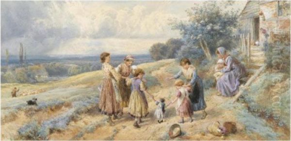 Teaching Dolly To Walk Oil Painting by Myles Birket Foster