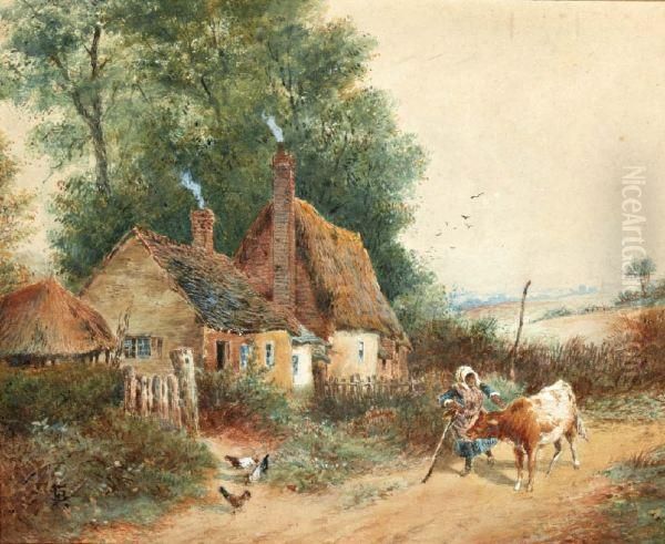 The Pet Calf Oil Painting by Myles Birket Foster