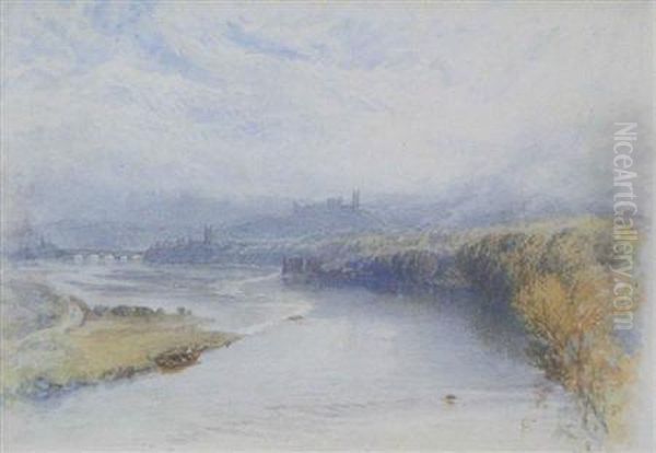 View Down The Lune Towards Lancaster Oil Painting by Myles Birket Foster