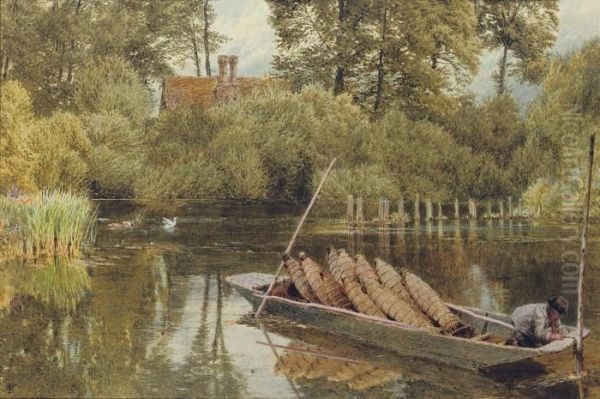 The Young Eel Angler Oil Painting by Myles Birket Foster