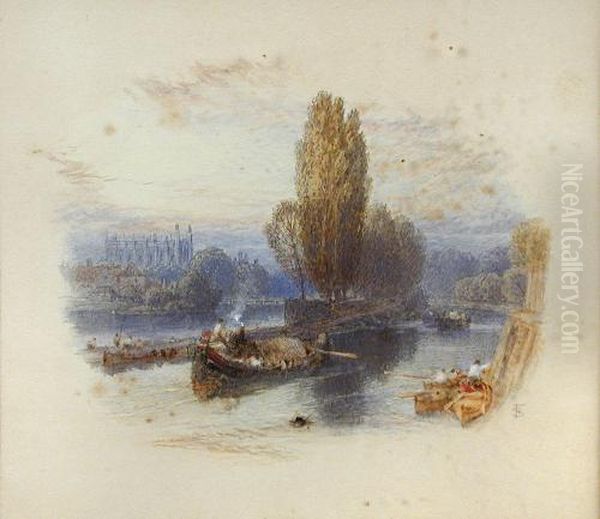 Pangbourne; Maidenhead Bridge; And Eton College Chapel All Oil Painting by Myles Birket Foster