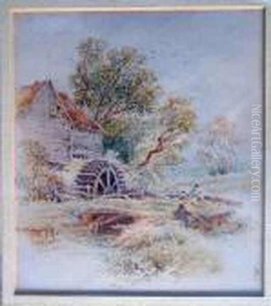 The Watermill Oil Painting by Myles Birket Foster