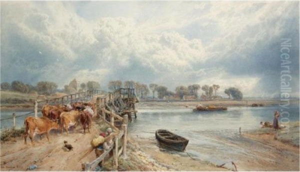 Old Shoreham Bridge, Sussex Oil Painting by Myles Birket Foster