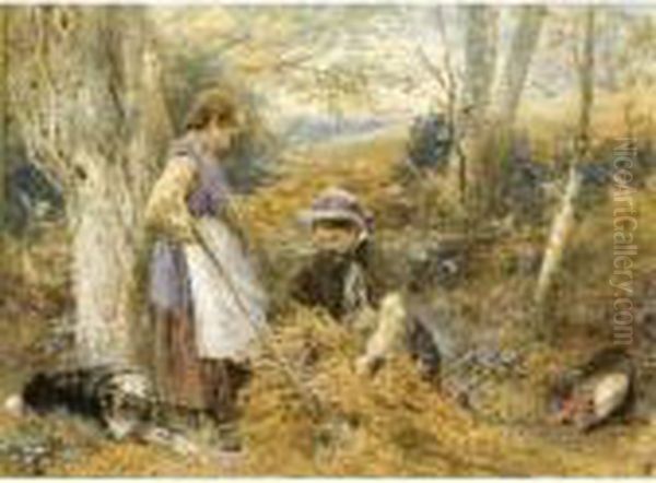 The Bracken Gatherers Oil Painting by Myles Birket Foster