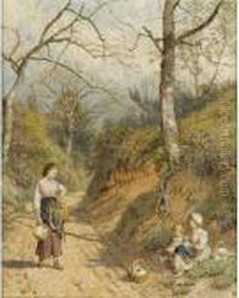 The Primrose Gatherers Oil Painting by Myles Birket Foster