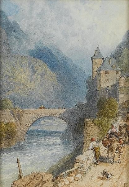 Figures By The Rhine Oil Painting by Myles Birket Foster