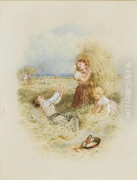 The Hayfield Oil Painting by Myles Birket Foster