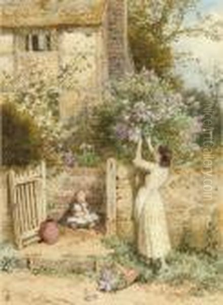 The Lilac Cottage by Myles Birket Foster