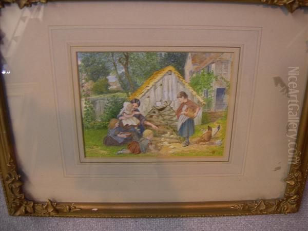 Description
Follower Of Myles Birket Foster Childrenplaying By A Chicken Run Oil Painting by Myles Birket Foster