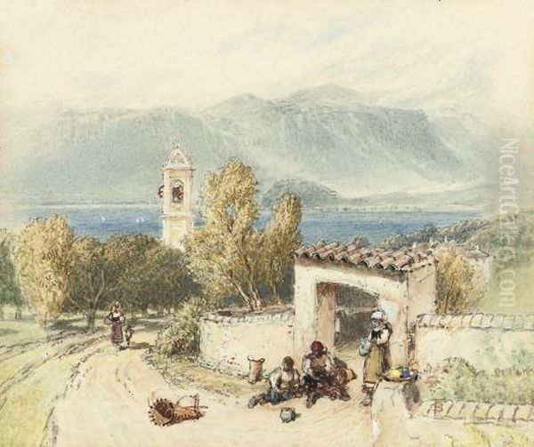 Lake Como Oil Painting by Myles Birket Foster