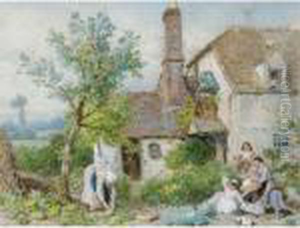 The Cottage Garden Oil Painting by Myles Birket Foster