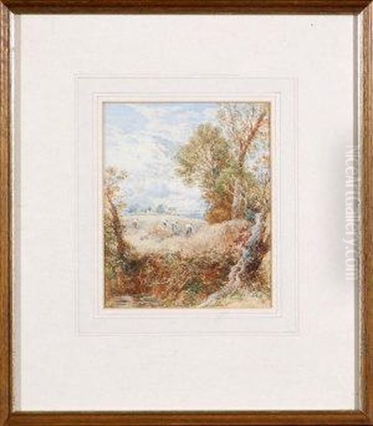 Harvesters In A Cornfield Oil Painting by Myles Birket Foster