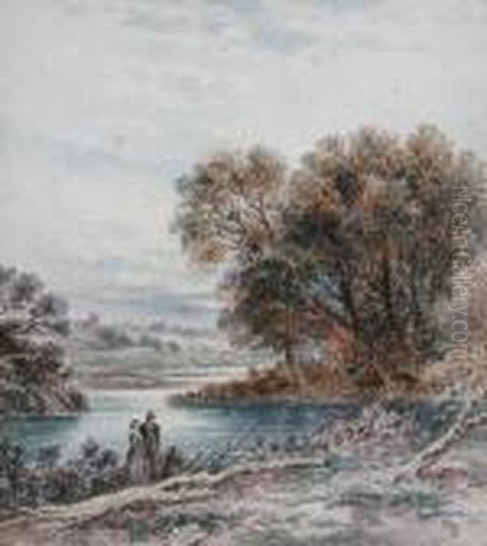 Couple By The Stream Bears Oil Painting by Myles Birket Foster