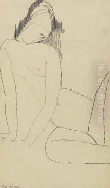 Nu Accroupi Oil Painting by Amedeo Modigliani