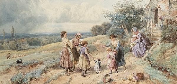 Teaching Dolly To Walk Oil Painting by Myles Birket Foster