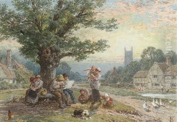 The Village Oak Oil Painting by Myles Birket Foster