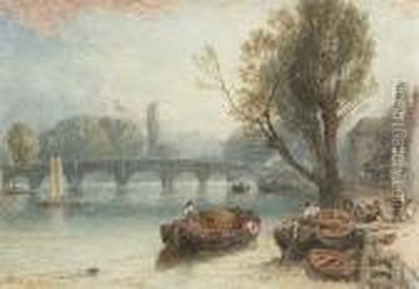 Kew Bridge From Strand On The Green Oil Painting by Myles Birket Foster