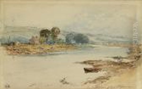 Wylam, The River Tyne, Near Newcastle, The Birth Place Of George Stephenson Oil Painting by Myles Birket Foster