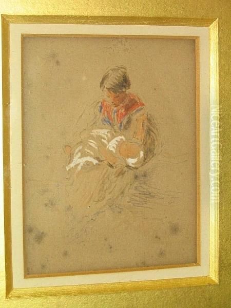 Motherhood Oil Painting by Myles Birket Foster