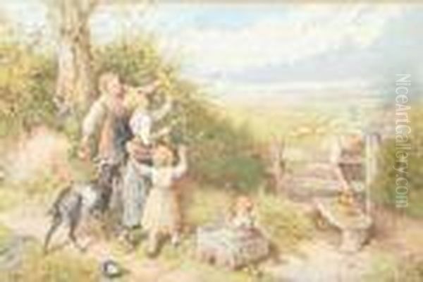 Blackberrying Oil Painting by Myles Birket Foster