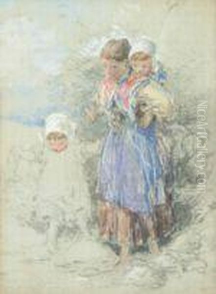 Study Of Awoman Carrying A Child Oil Painting by Myles Birket Foster