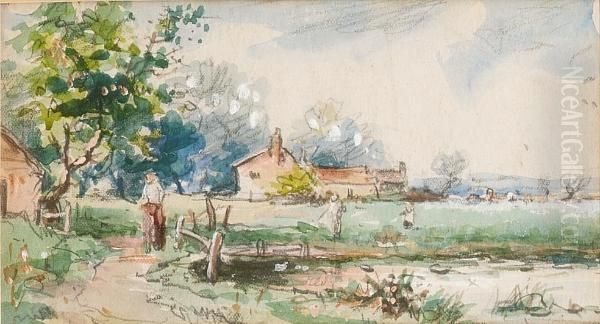 A View Of A Rural Cottage Oil Painting by Myles Birket Foster