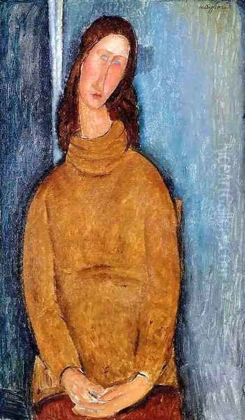 Jeanne Hebuterne in a Yellow Jumper Oil Painting by Amedeo Modigliani