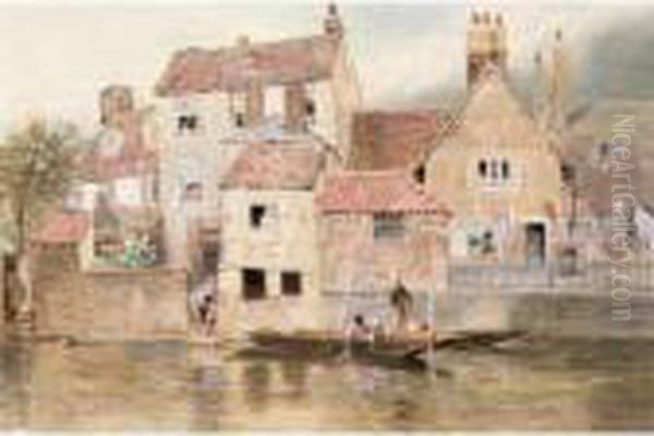 Old Cottages, Eton Oil Painting by Myles Birket Foster