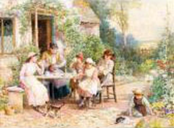 Tea Time Oil Painting by Myles Birket Foster