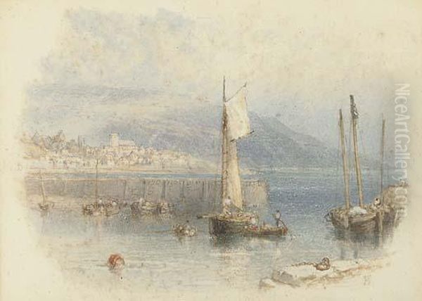 Lyme Regis From The Cobb Oil Painting by Myles Birket Foster