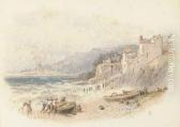 Lyme Regis Oil Painting by Myles Birket Foster