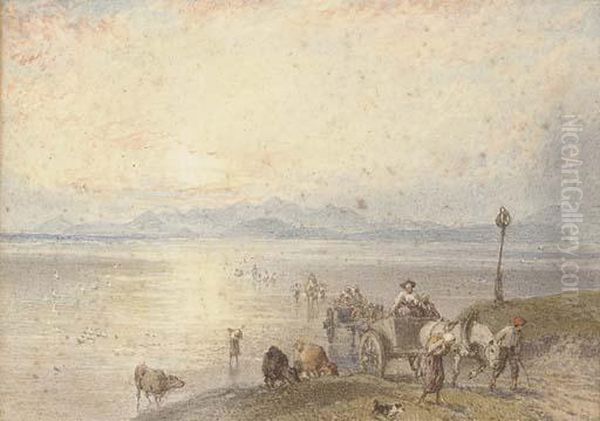 Morecambe Sands Oil Painting by Myles Birket Foster