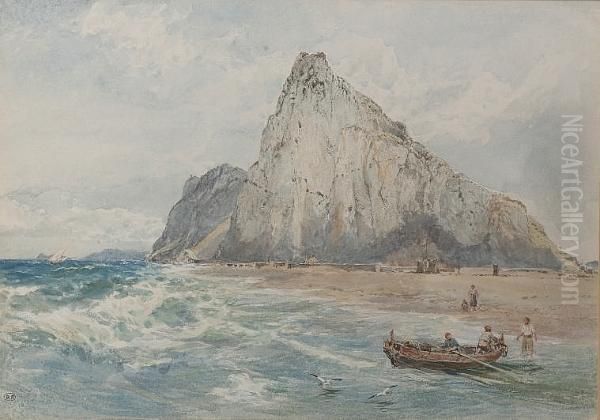 Gibraltar Oil Painting by Myles Birket Foster