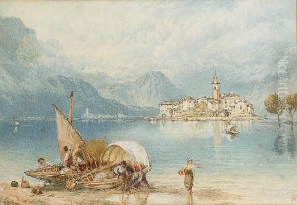 Isola Pescatori, Lago Maggiore Oil Painting by Myles Birket Foster