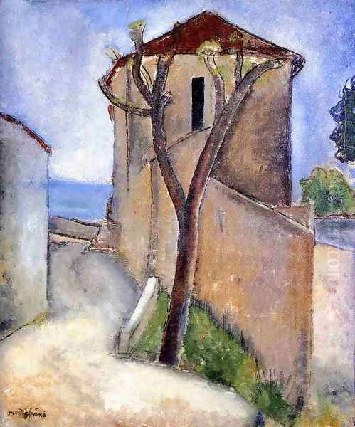 Tree and Houses Oil Painting by Amedeo Modigliani