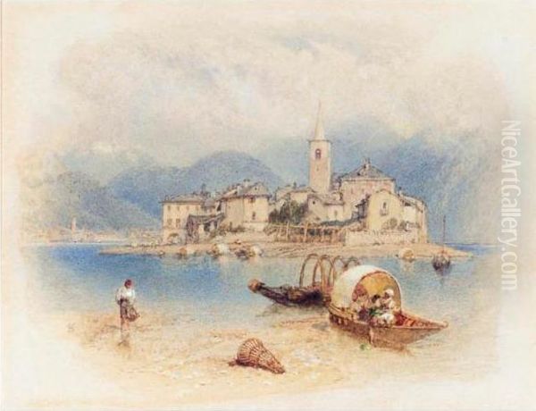 Fisherman's Island, Lake Maggiore Oil Painting by Myles Birket Foster