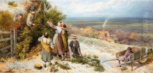 Children Gathering Holly Oil Painting by Myles Birket Foster